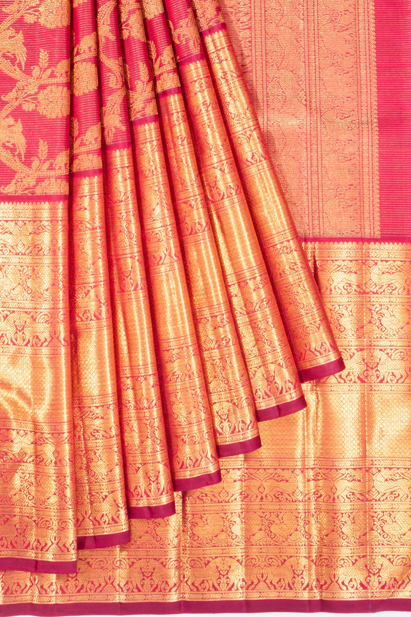 Kanchipuram Silk Oosi Lines And Jaal Maroon Saree