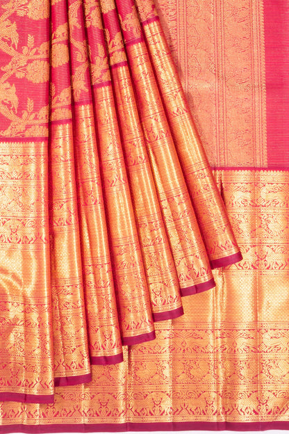 Kankatala Kanchipuram Silk Oosi Lines And Jaal Maroon Saree g2