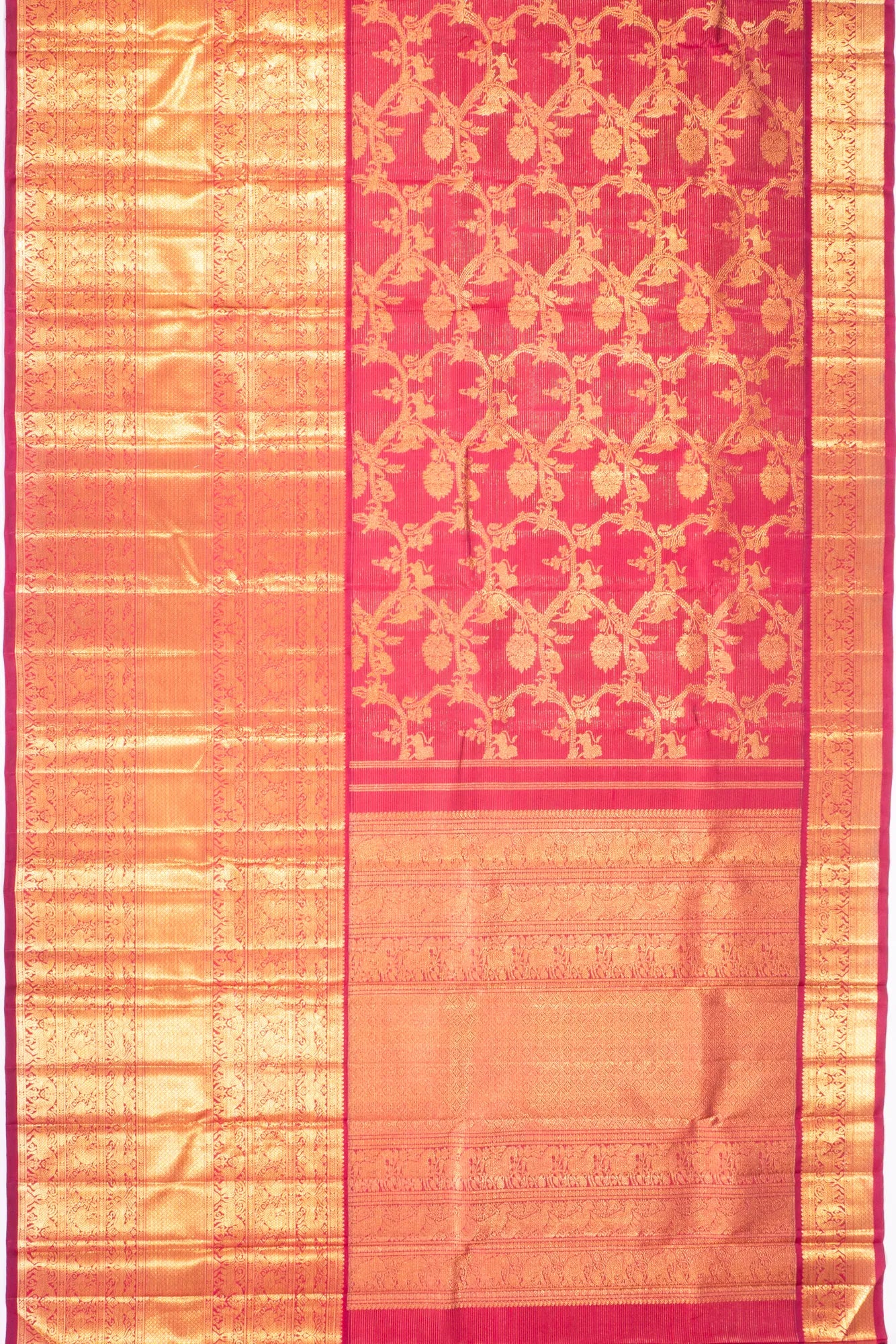 Kankatala Kanchipuram Silk Oosi Lines And Jaal Maroon Saree g2
