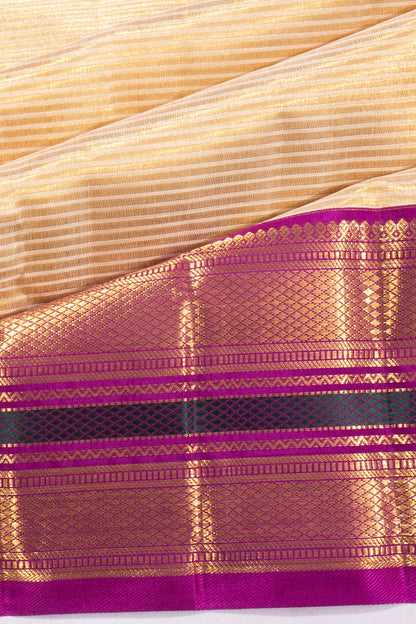 Kankatala Kanchipuram Silk Tissue Oosi Lines Gold Saree g2