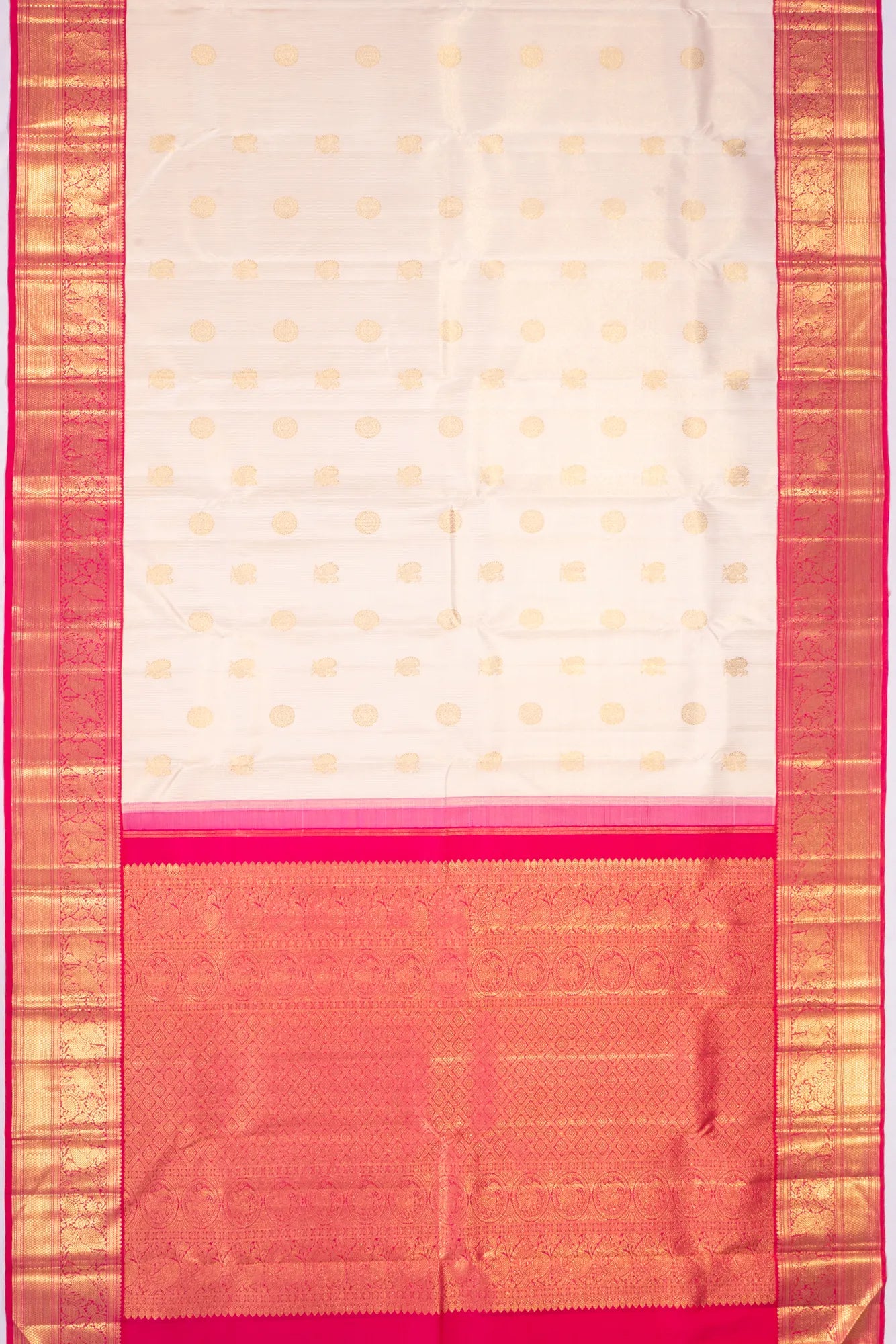 Kankatala Kanchipuram Silk Vertical Lines And Butta Cream Saree g2