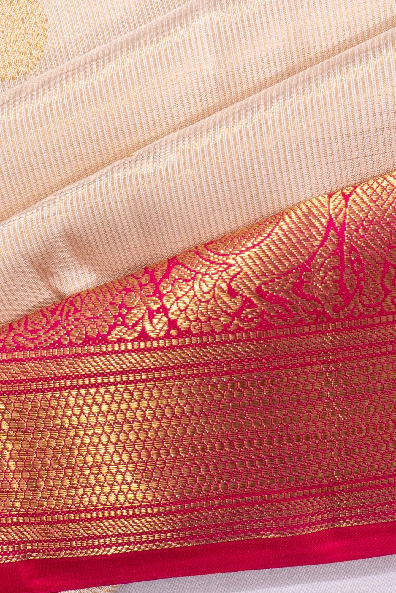 Kankatala Kanchipuram Silk Vertical Lines And Butta Cream Saree g2