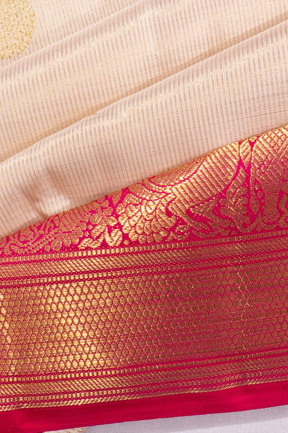 Kankatala Kanchipuram Silk Vertical Lines And Butta Cream Saree g2