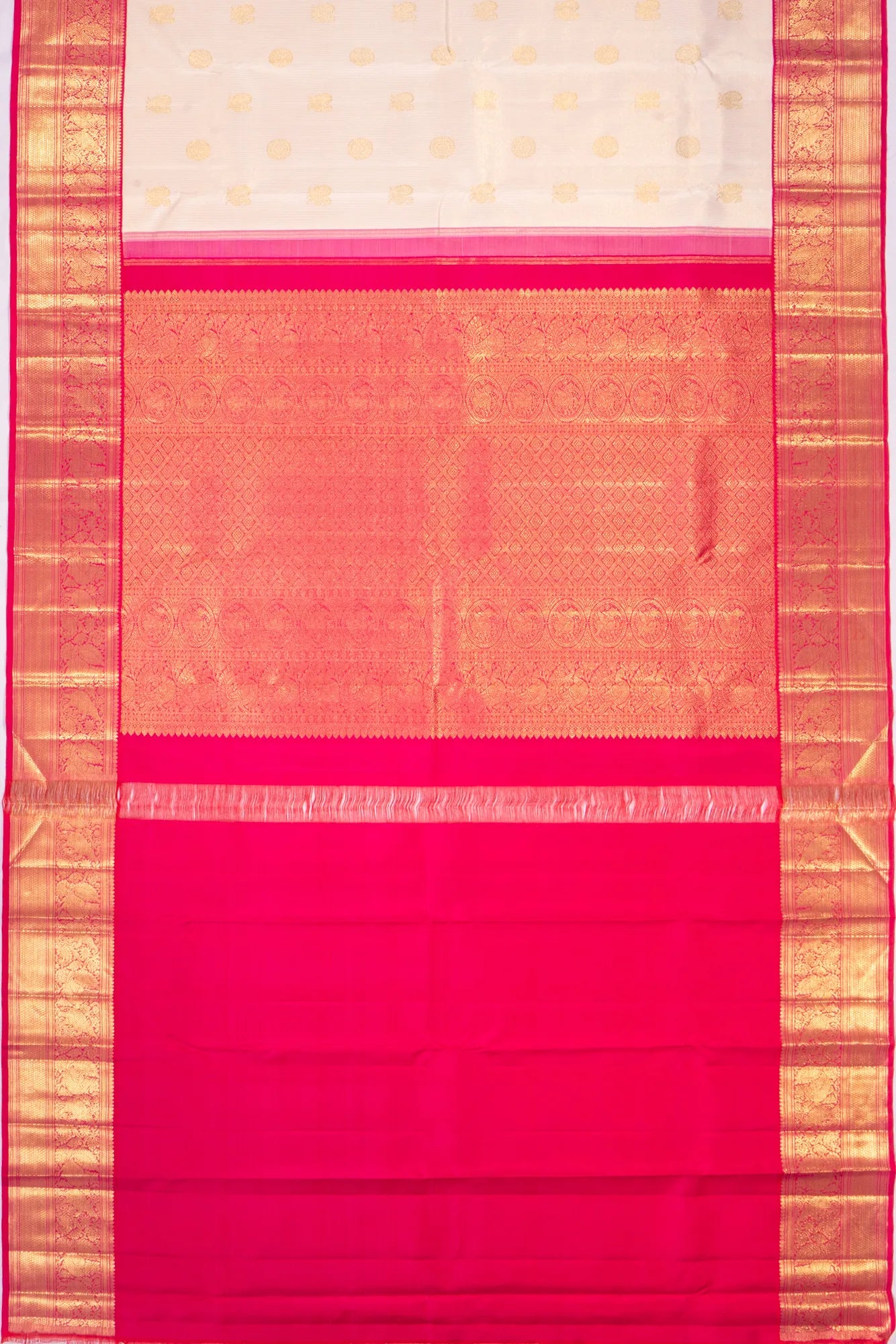 Kankatala Kanchipuram Silk Vertical Lines And Butta Cream Saree g2