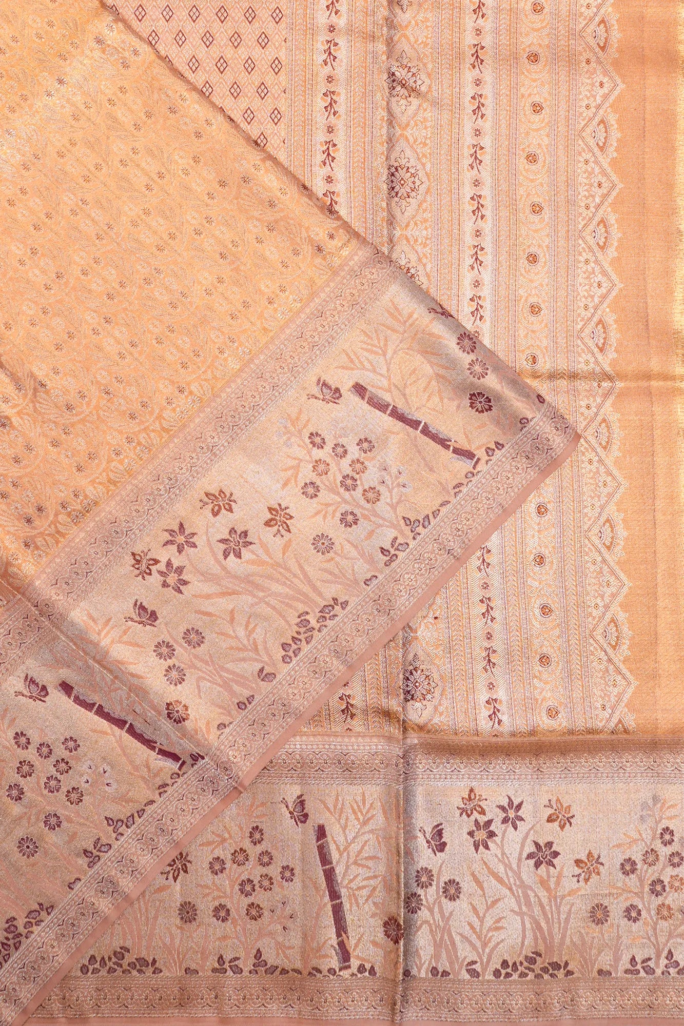 Kanchipuram Silk Tissue Brocade Peach Saree