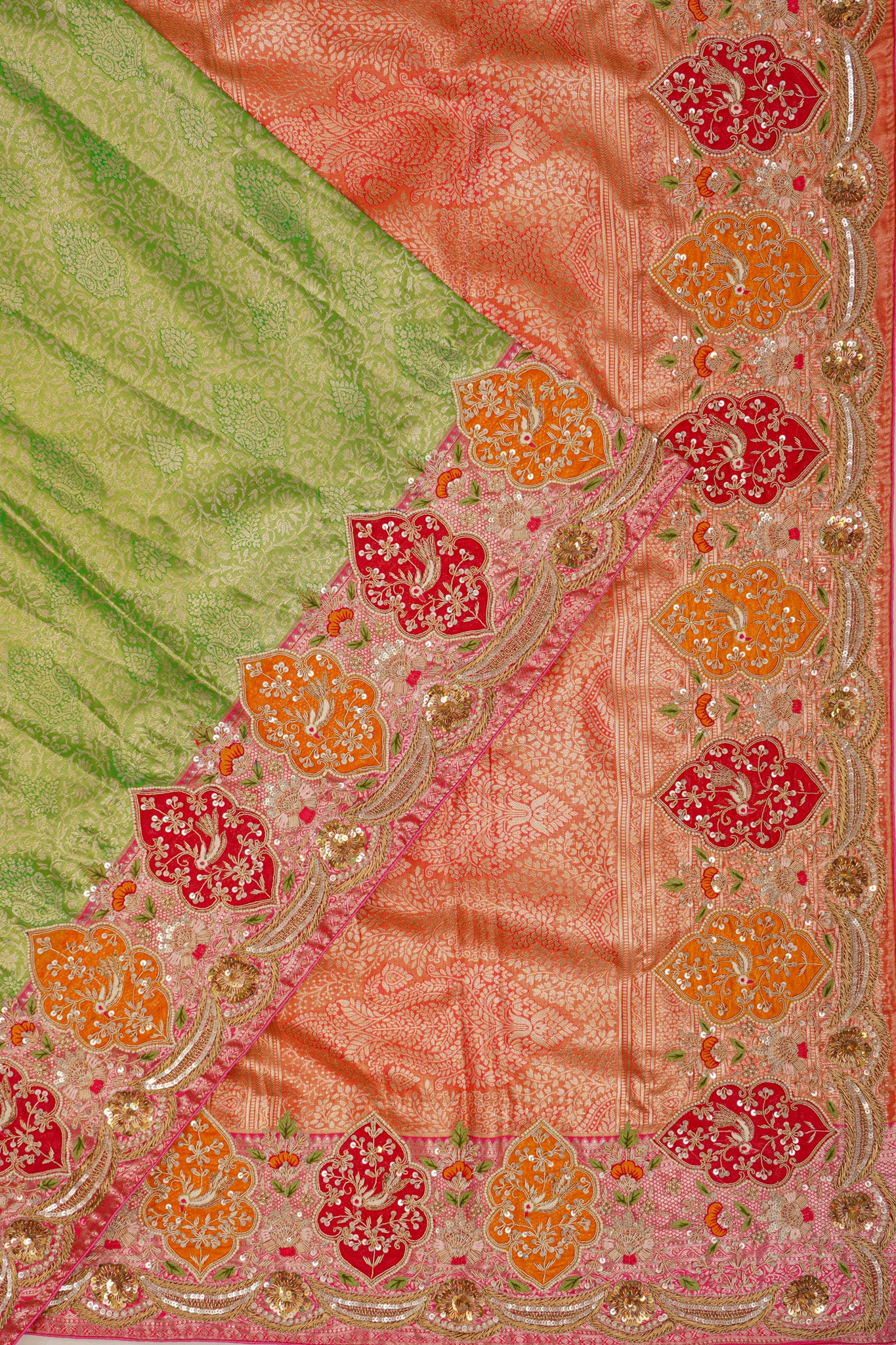 Zardosi Kanchipuram Silk Tissue Brocade Green Saree