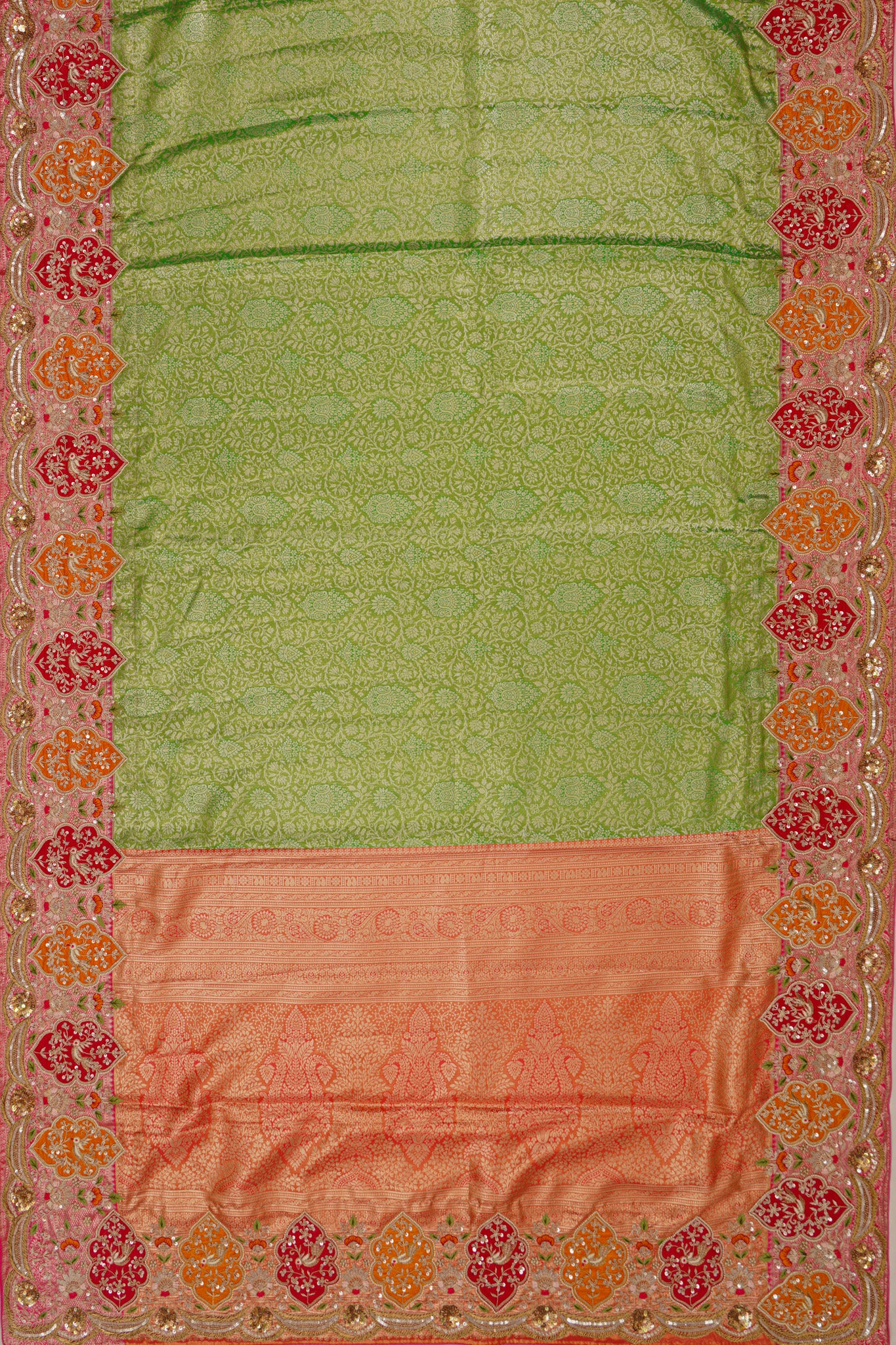 Zardosi Kanchipuram Silk Tissue Brocade Green Saree
