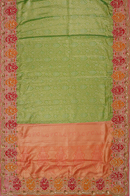 Zardosi Kanchipuram Silk Tissue Brocade Green Saree