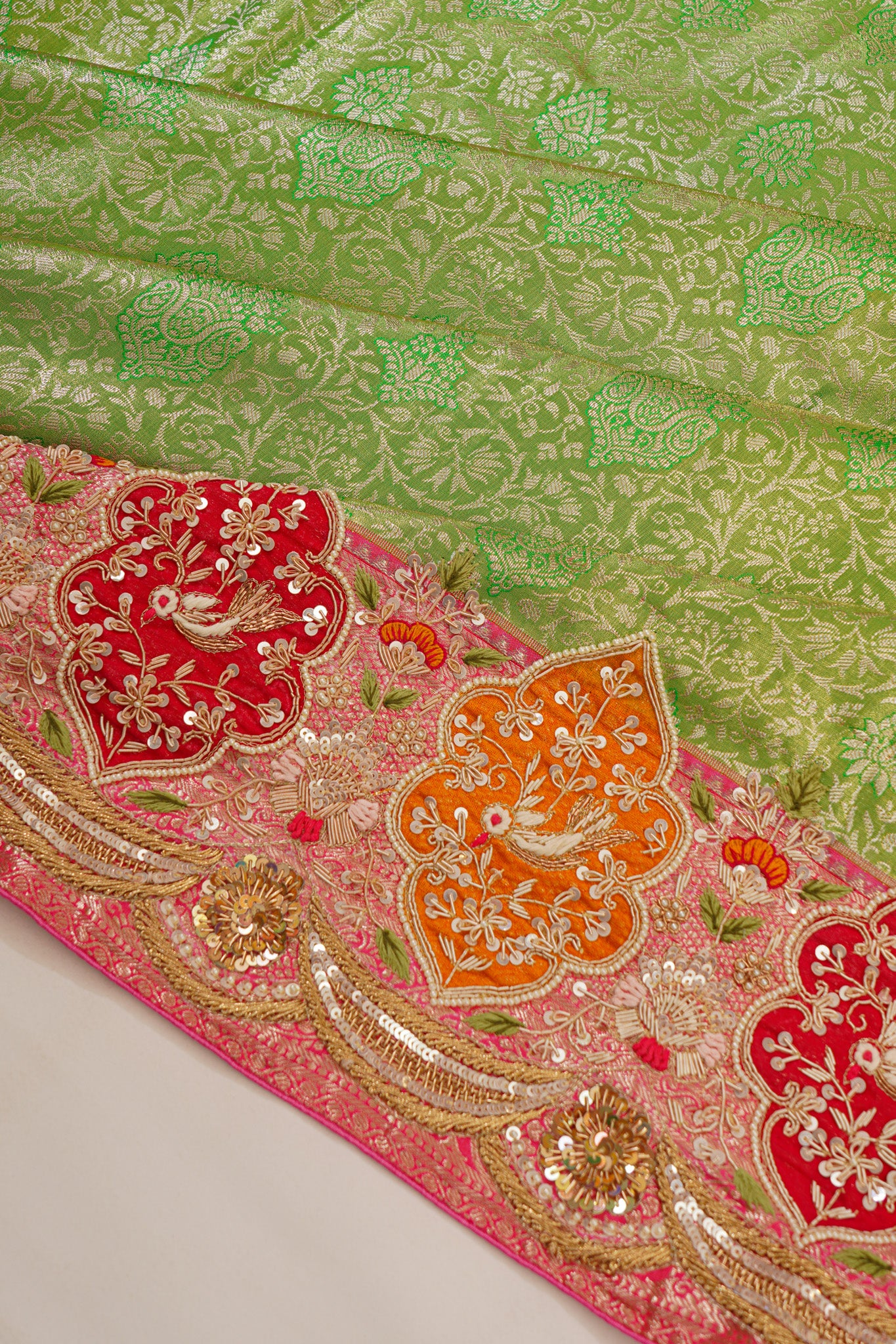 Zardosi Kanchipuram Silk Tissue Brocade Green Saree