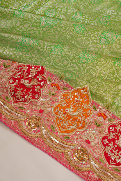 Zardosi Kanchipuram Silk Tissue Brocade Green Saree