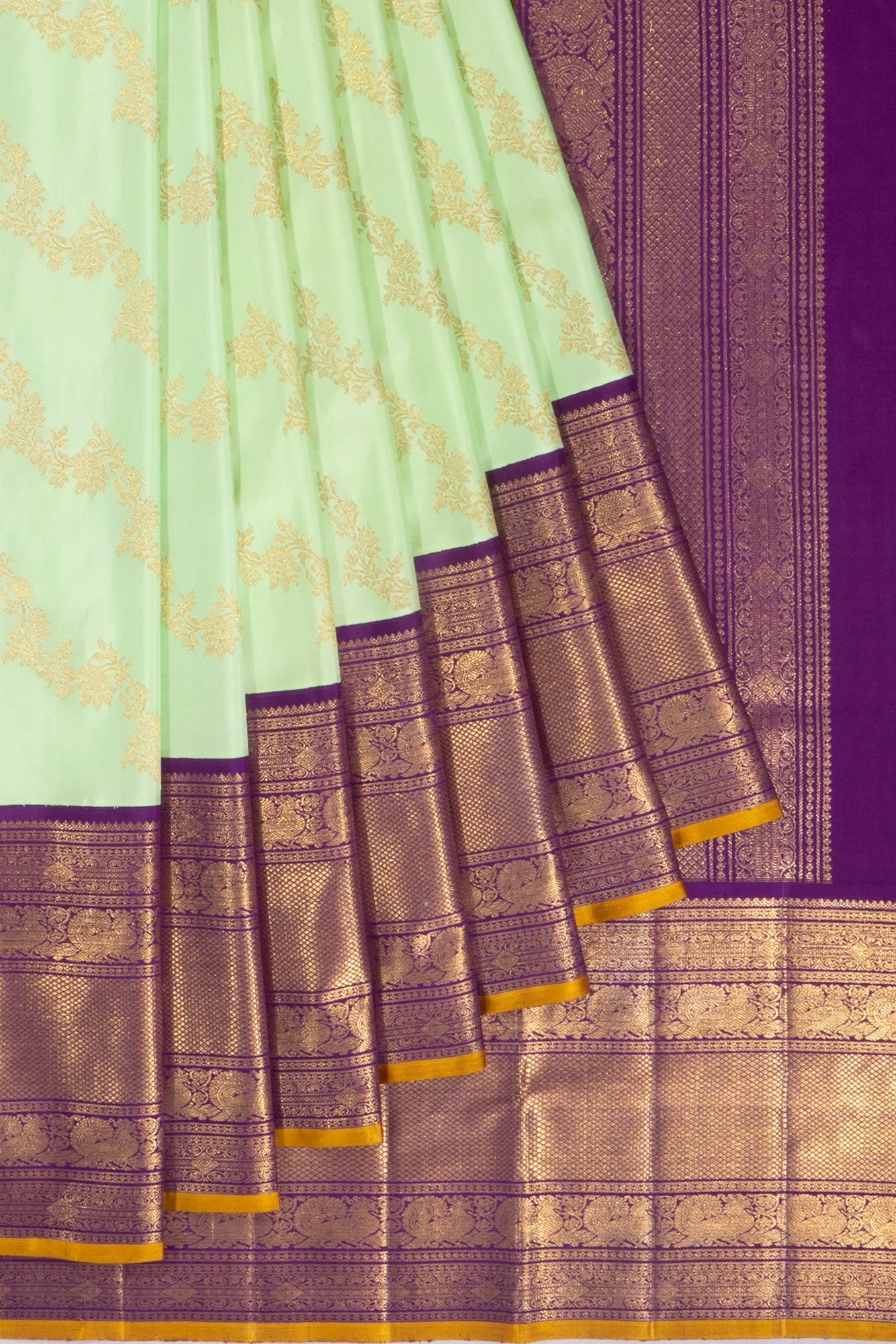 Kanchipuram Silk Jaal Pastel Green Saree