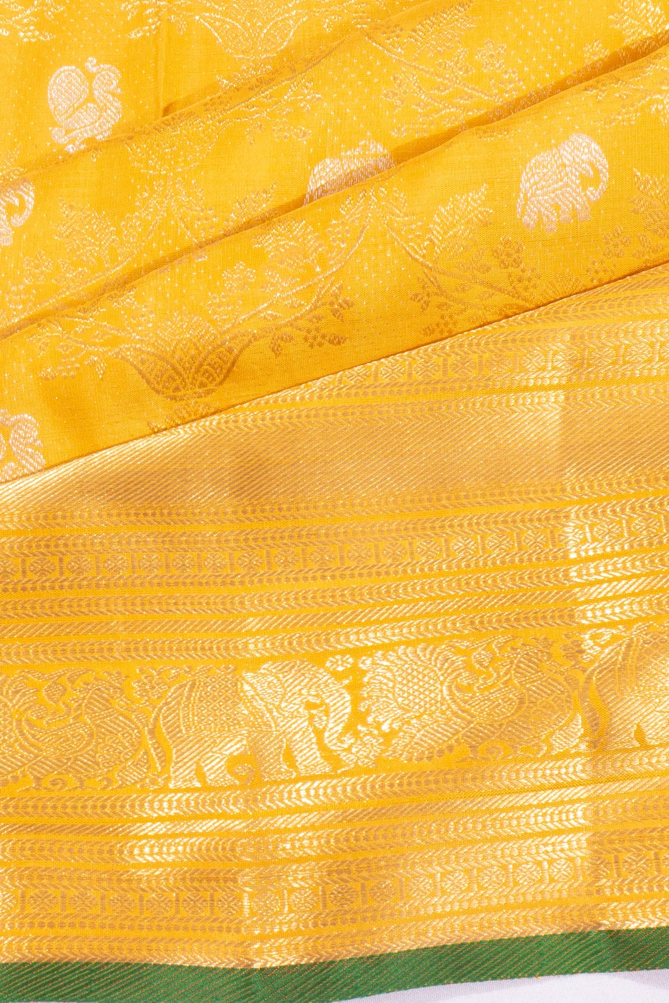 Kanchipuram Silk Brocade Yellow Saree