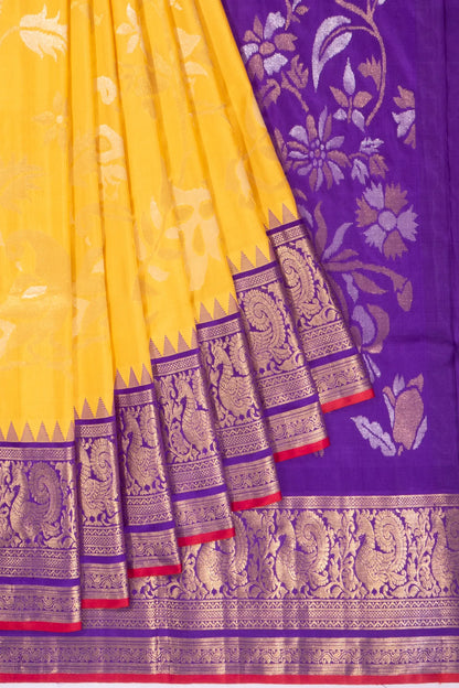Kankatala Kanchipuram X Uppada Silk All Over Jamdani Yellow Saree g2