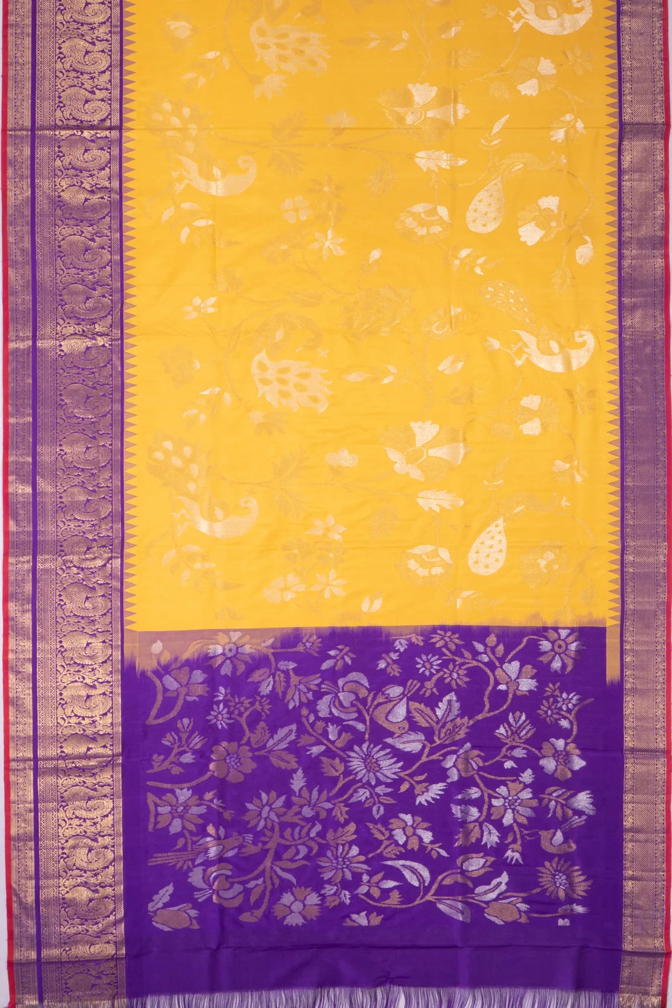 Kankatala Kanchipuram X Uppada Silk All Over Jamdani Yellow Saree g2