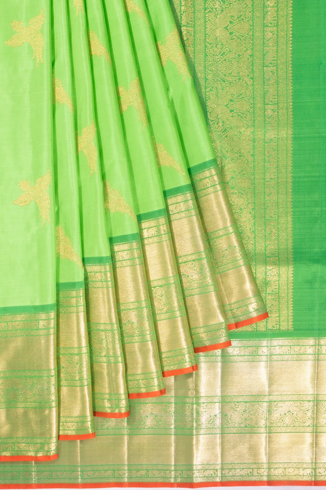 Kanchipuram Silk Butta Parrot Green Saree