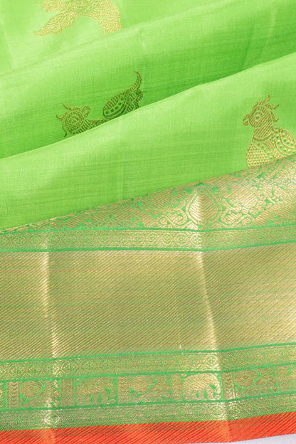 Kankatala Kanchipuram Silk Butta Parrot Green Saree g2