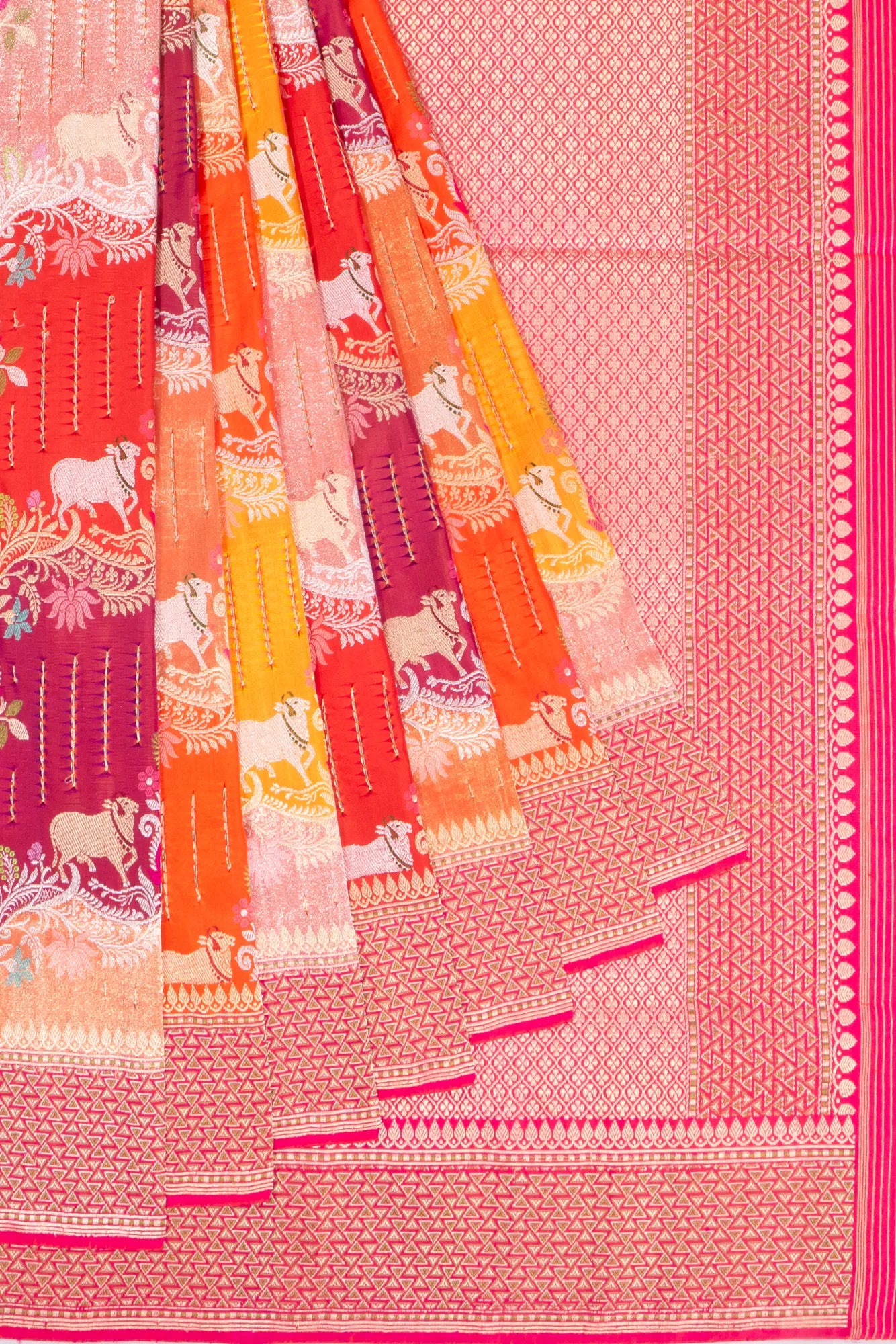 Banarasi Silk Jaal Rangkat Saree With Pichwai Inspired