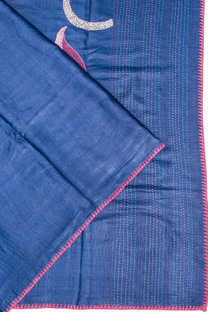 Kankatala Tussar Plain Dark Blue Saree With Pichwai Pallu g2