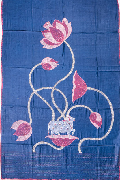 Kankatala Tussar Plain Dark Blue Saree With Pichwai Pallu g2