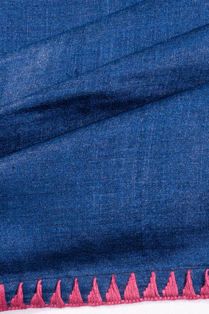 Kankatala Tussar Plain Dark Blue Saree With Pichwai Pallu g2