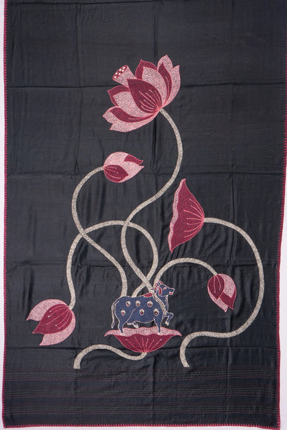 Kankatala Tussar Plain Black Saree With Pichwai Pallu g2