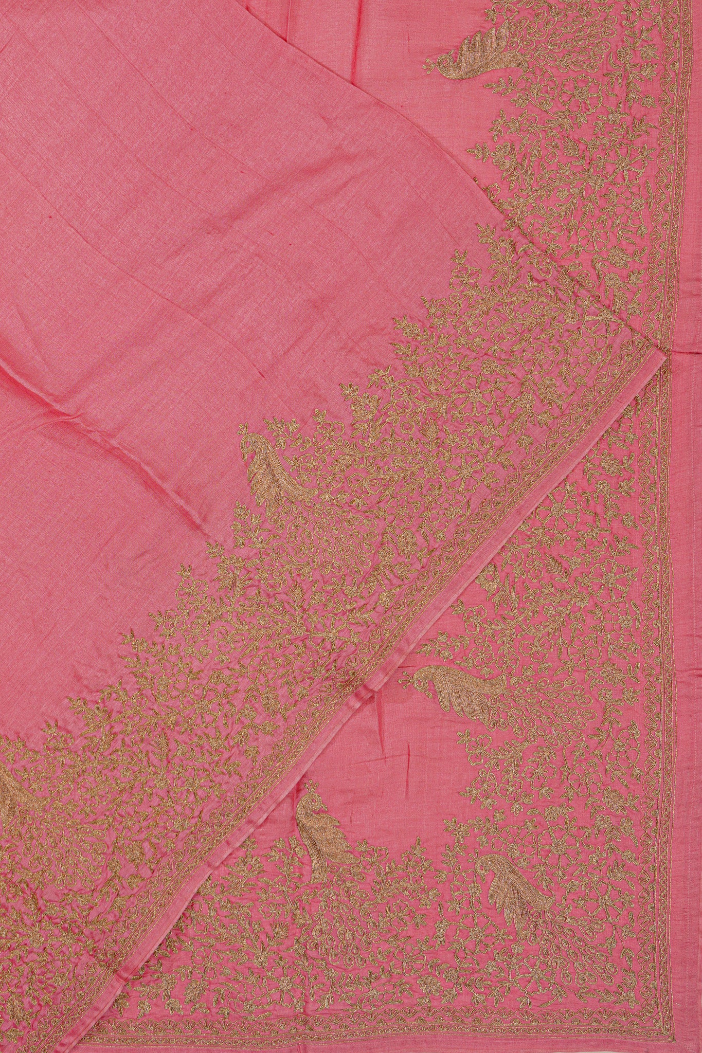 Tussar Plain Baby Pink Saree With Embroidery Border