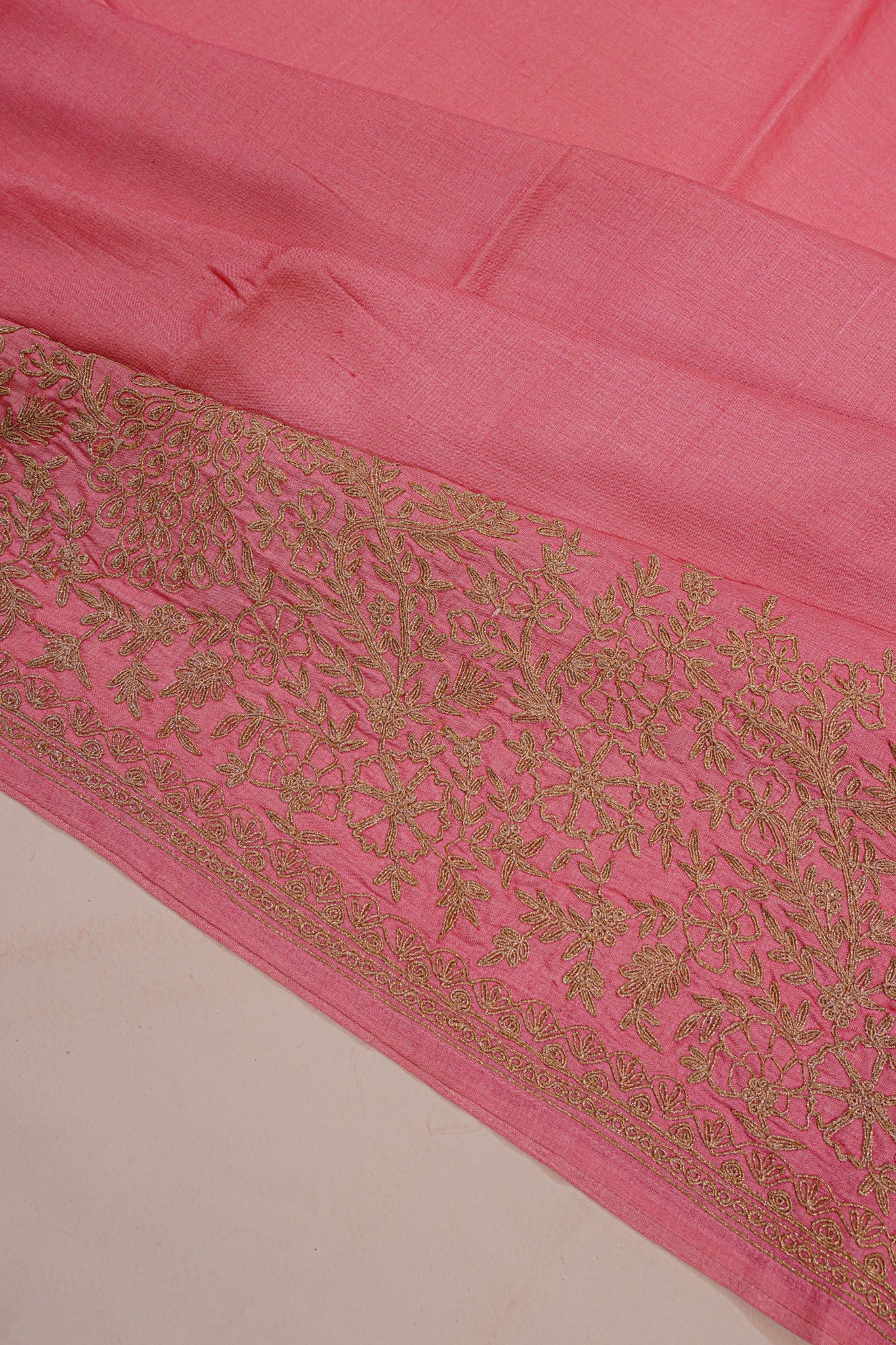 Tussar Plain Baby Pink Saree With Embroidery Border