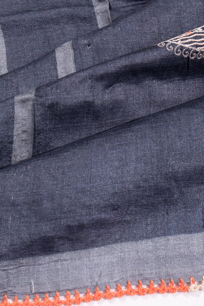 Kankatala Tussar Half-n-Half Black And Grey Saree g2