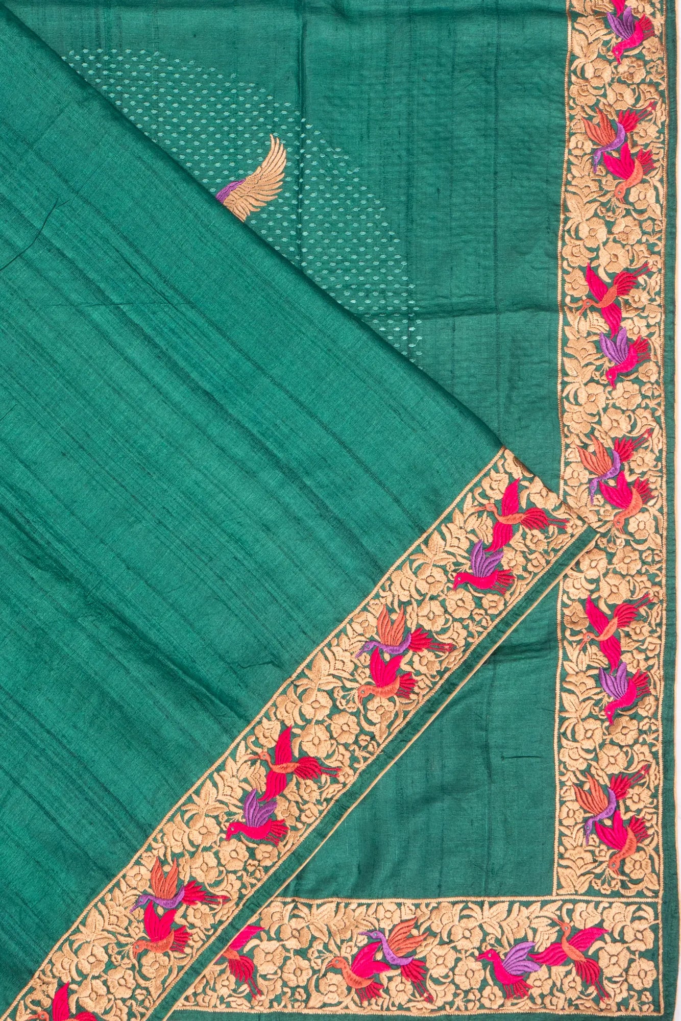 Kankatala Tussar Embroidery Butta Dark Green Saree g2
