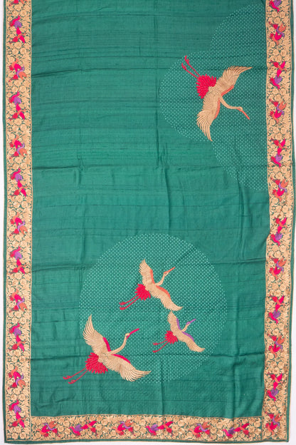 Kankatala Tussar Embroidery Butta Dark Green Saree g2