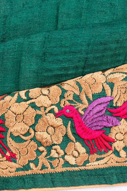 Kankatala Tussar Embroidery Butta Dark Green Saree g2