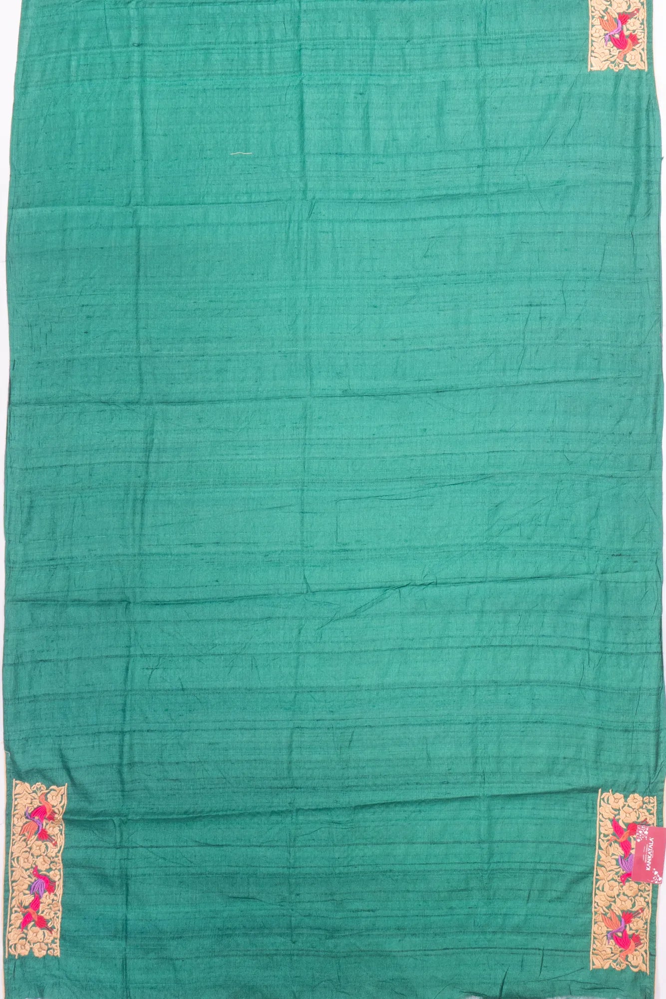 Kankatala Tussar Embroidery Butta Dark Green Saree g2