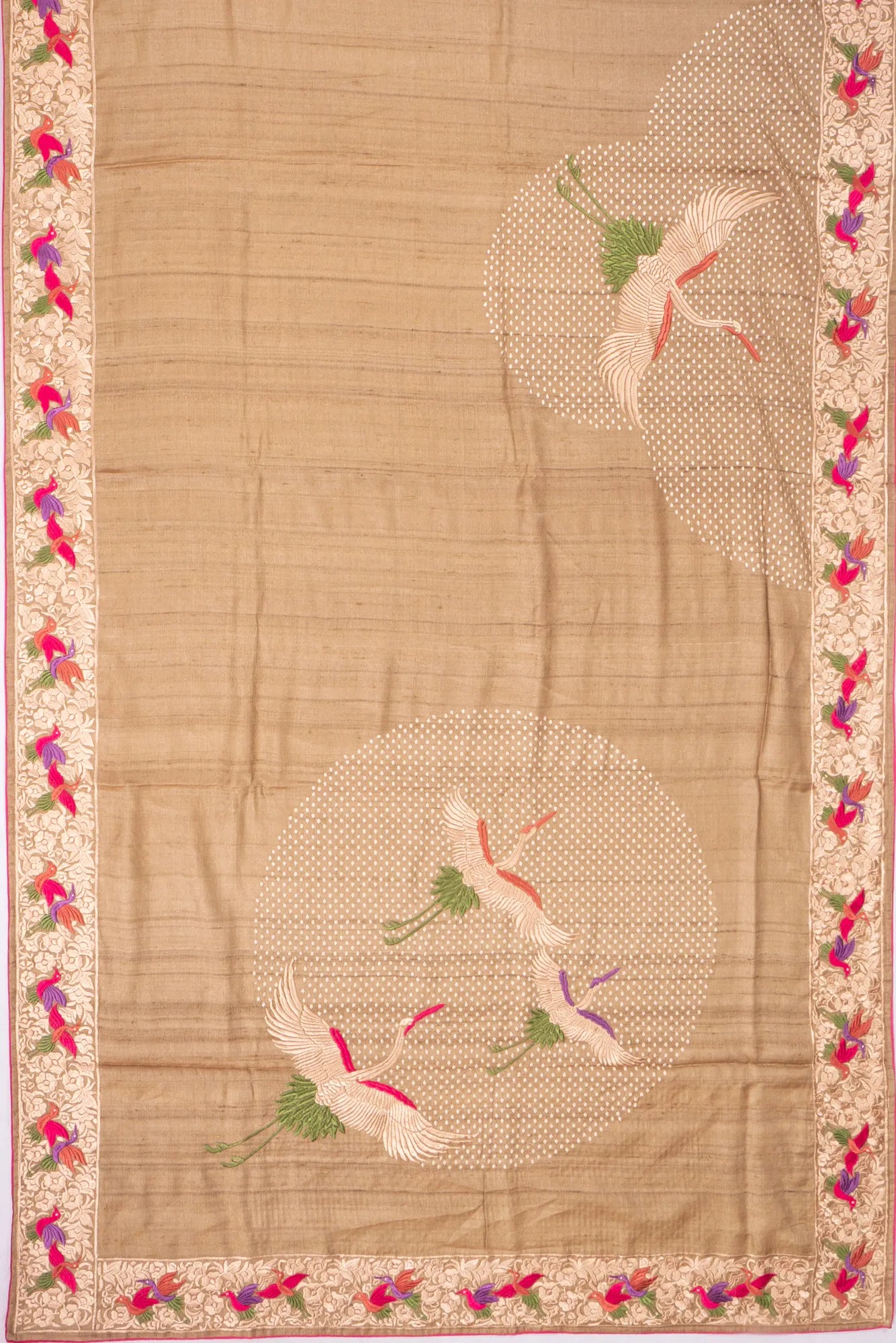 Kankatala Tussar Embroidery Butta Beige Saree g2