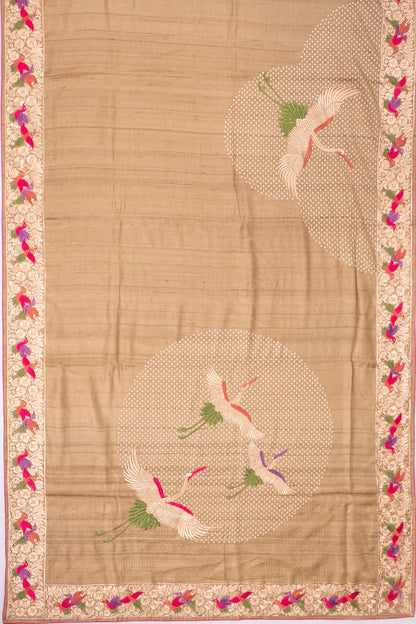 Kankatala Tussar Embroidery Butta Beige Saree g2