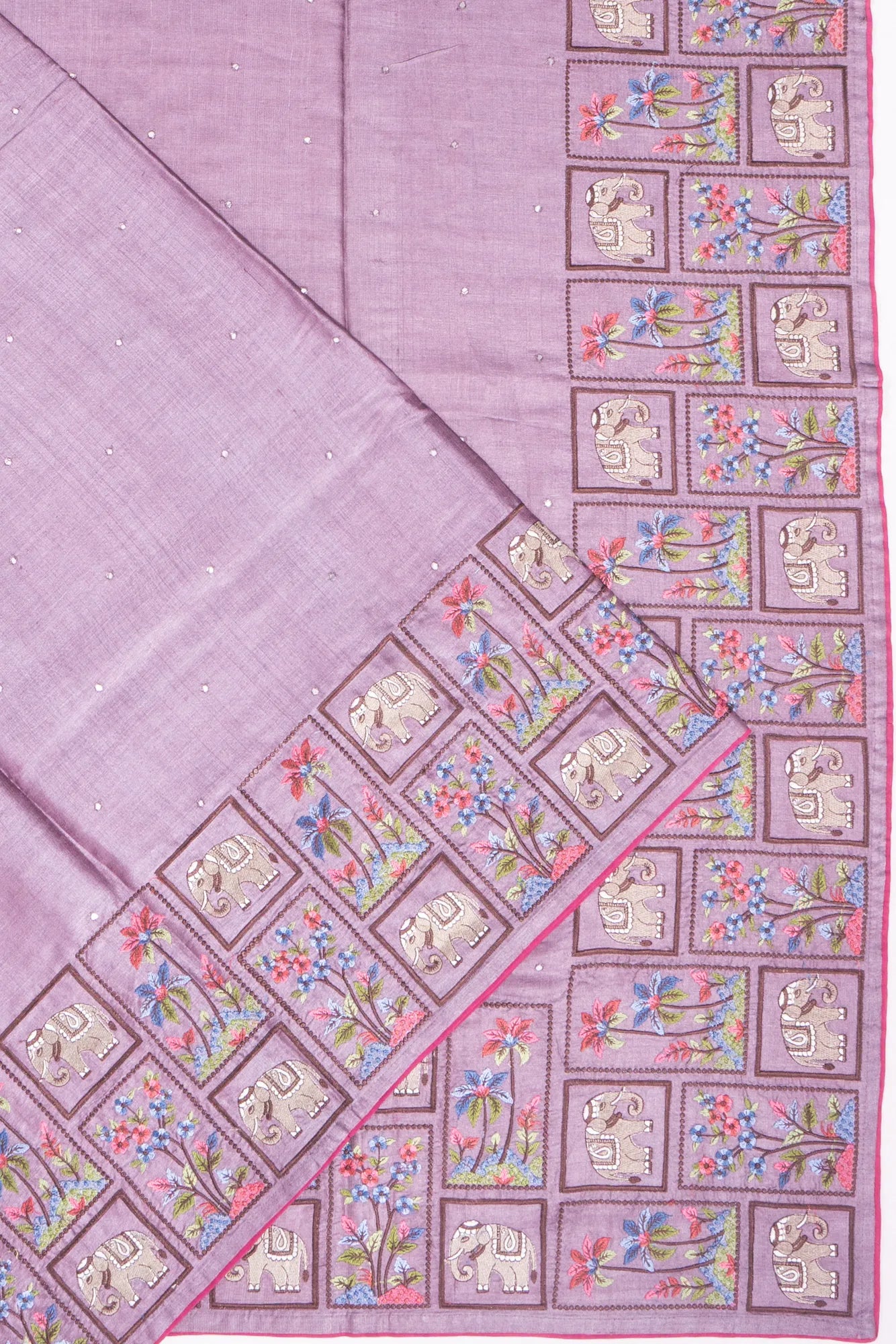 Tussar Embroidery And Mirror Butta Lilac Saree