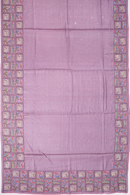 Kankatala Tussar Embroidery And Mirror Butta Lilac Saree g2