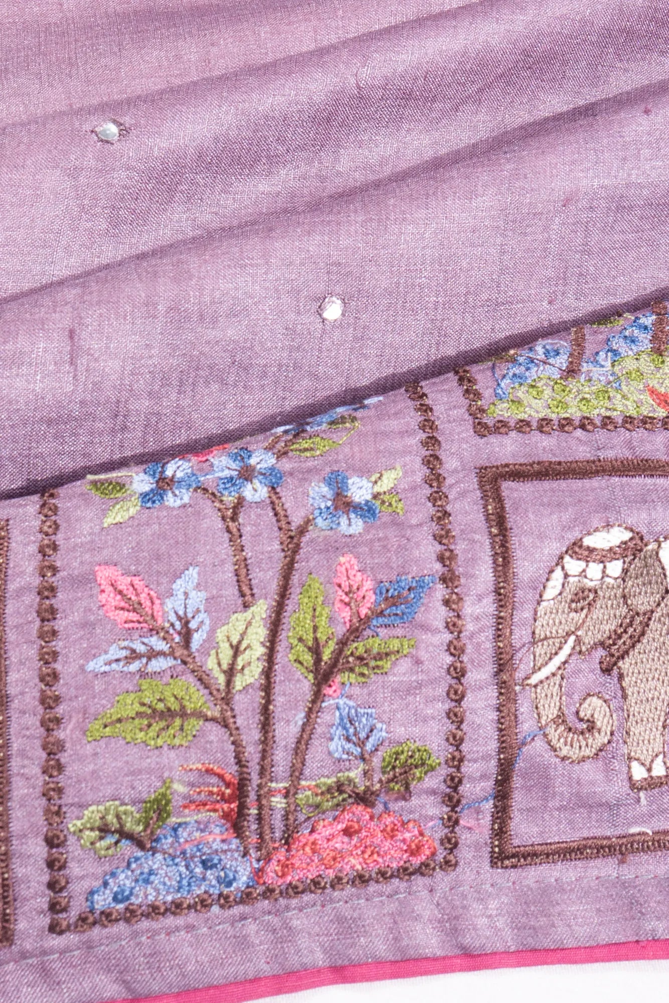 Kankatala Tussar Embroidery And Mirror Butta Lilac Saree g2