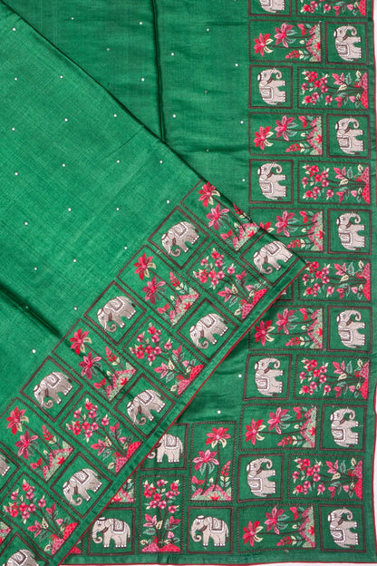 Kankatala Tussar Mirror Butta Dark Green Saree With Embroidery Border g2