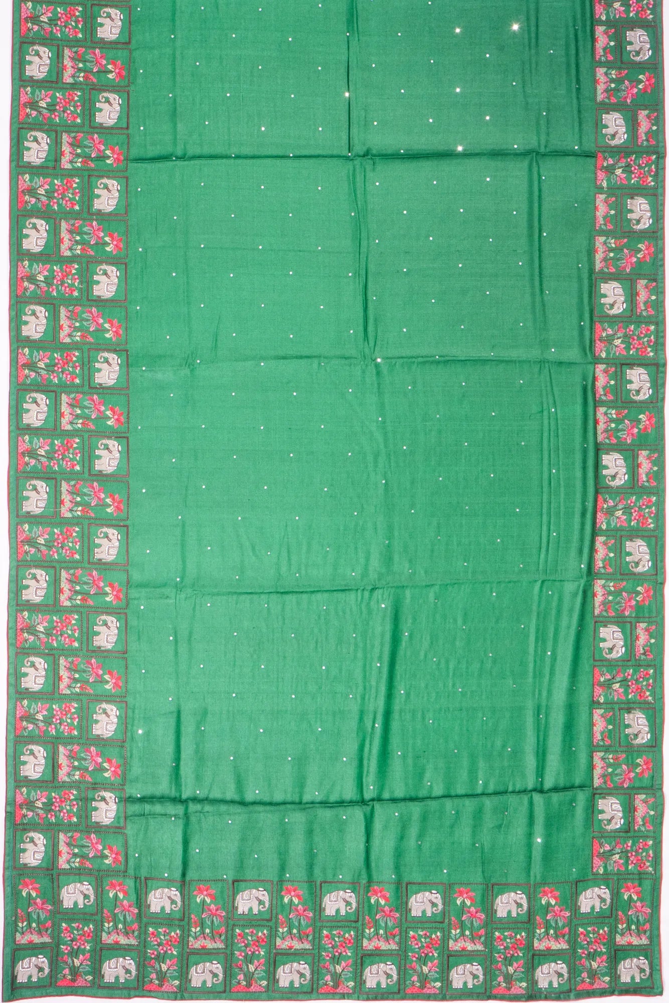 Kankatala Tussar Mirror Butta Dark Green Saree With Embroidery Border g2