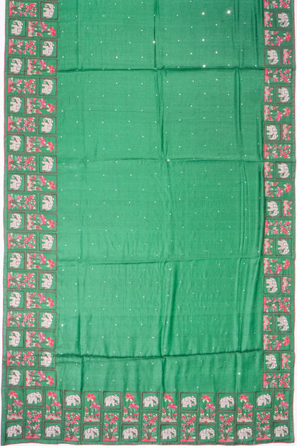 Kankatala Tussar Mirror Butta Dark Green Saree With Embroidery Border g2