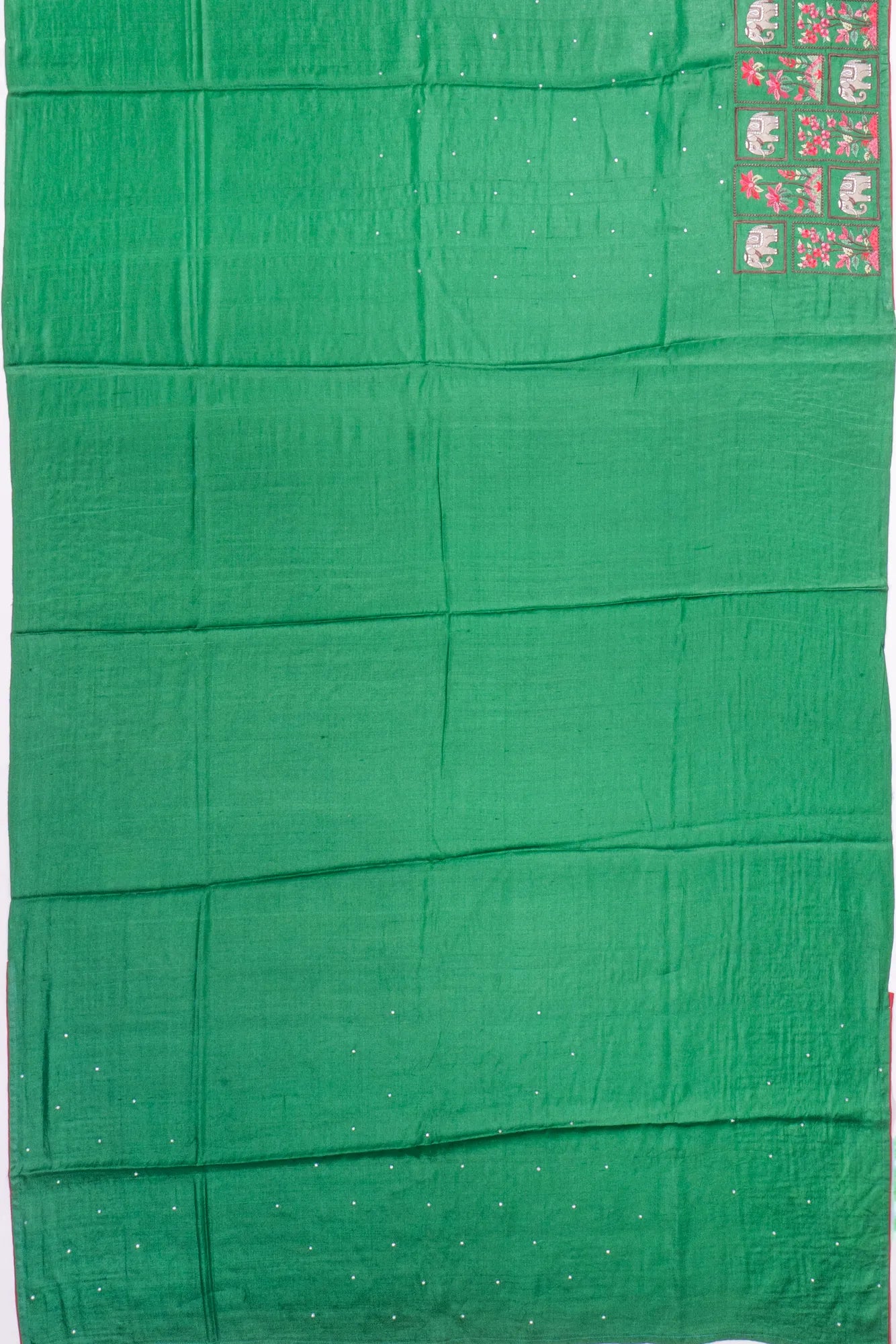 Kankatala Tussar Mirror Butta Dark Green Saree With Embroidery Border g2