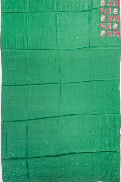 Kankatala Tussar Mirror Butta Dark Green Saree With Embroidery Border g2