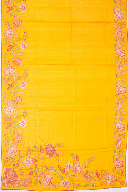 Kankatala Tussar Mirror Butta Yellow Saree With Embroidery Border g2