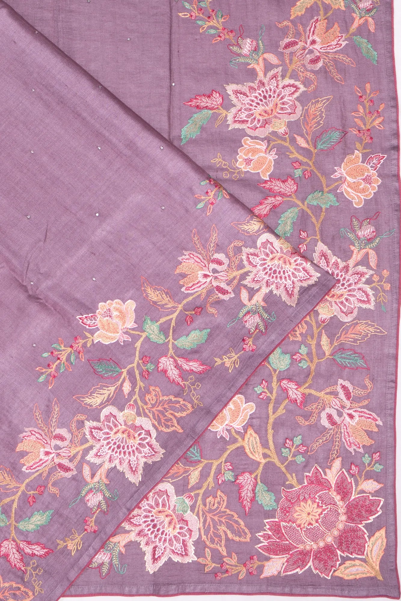 Kankatala Tussar Mirror Butta Lilac Saree With Embroidery Border g2