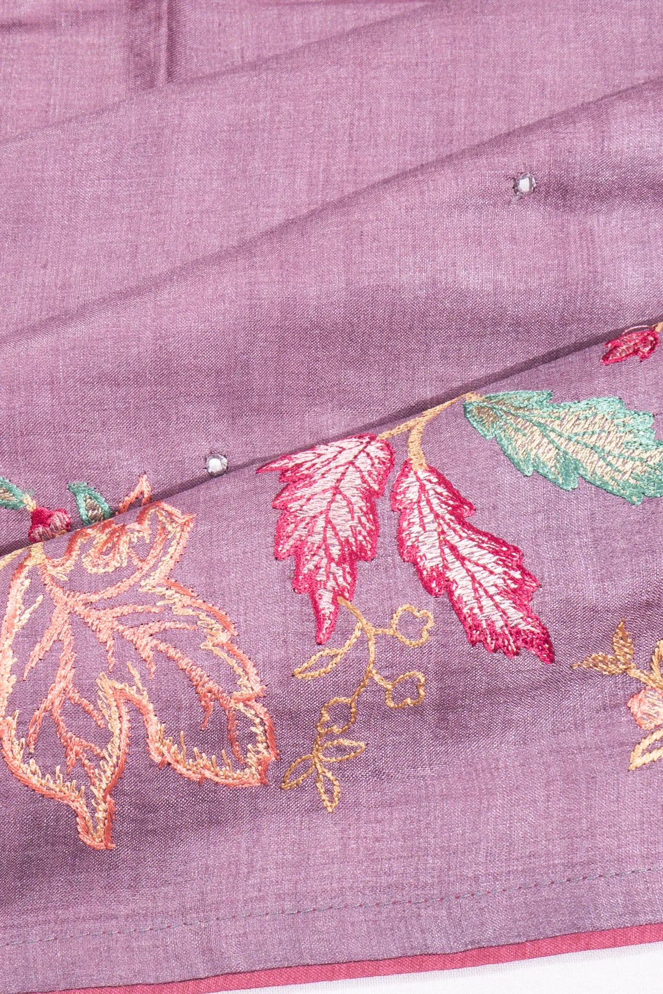 Kankatala Tussar Mirror Butta Lilac Saree With Embroidery Border g2