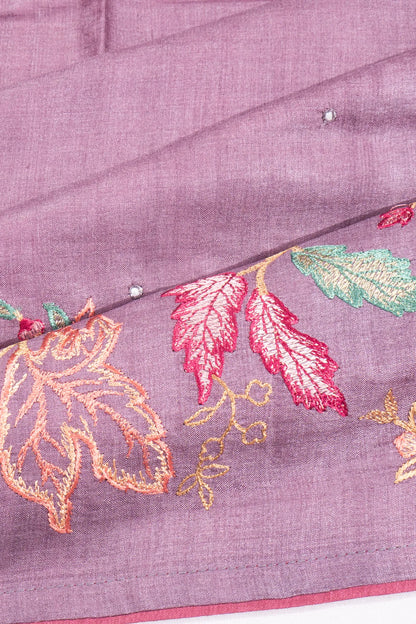 Kankatala Tussar Mirror Butta Lilac Saree With Embroidery Border g2