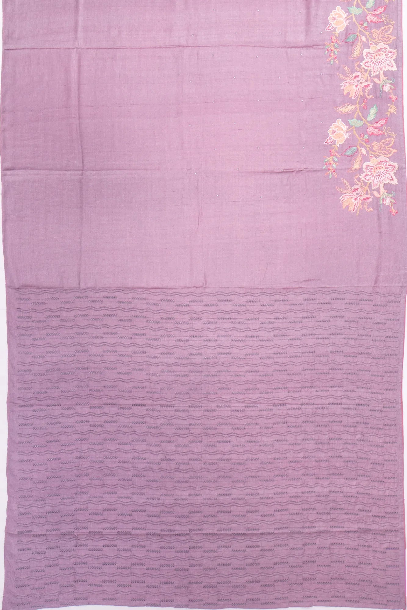 Kankatala Tussar Mirror Butta Lilac Saree With Embroidery Border g2