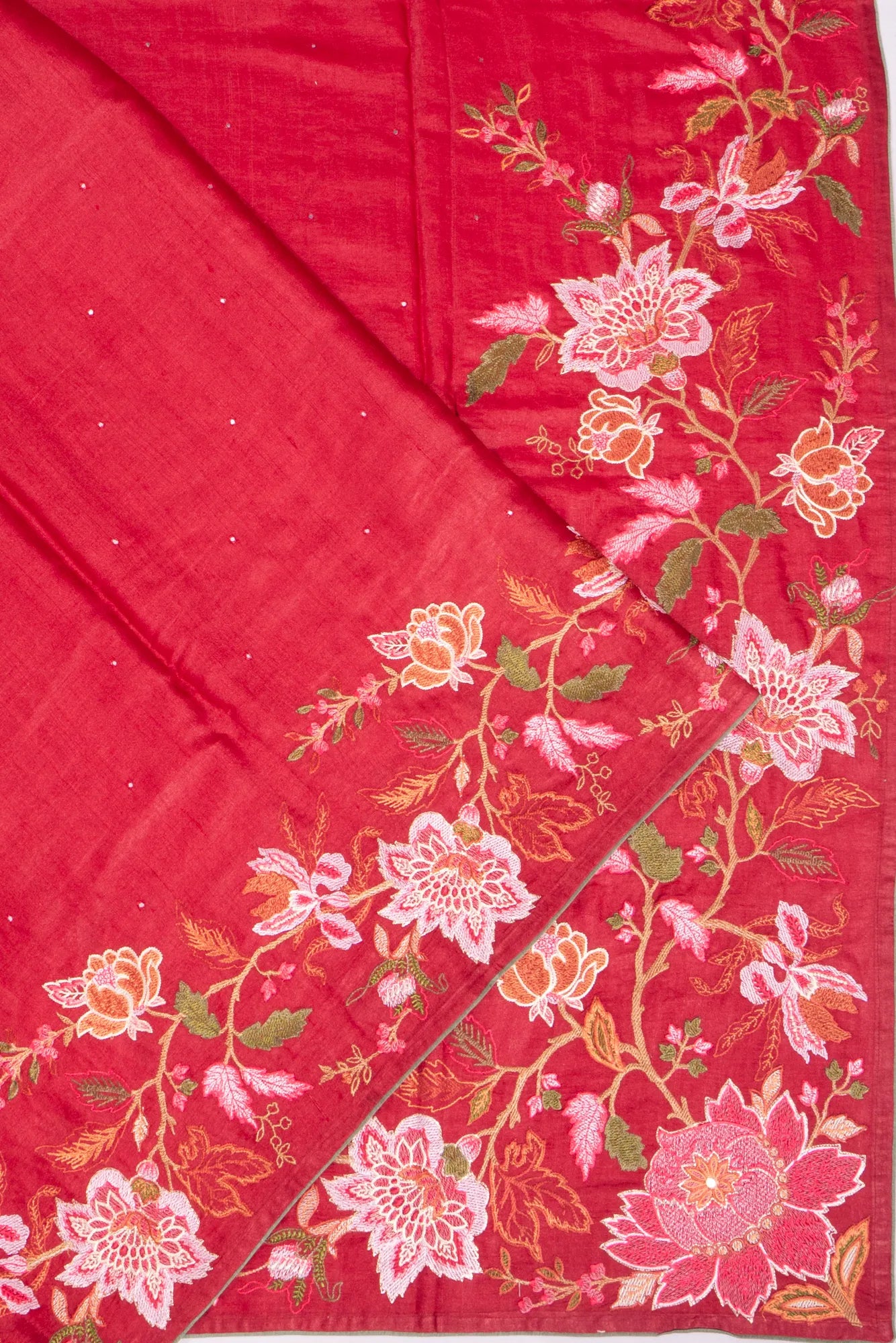Kankatala Tussar Mirror Butta Red Saree With Embroidery Border g2