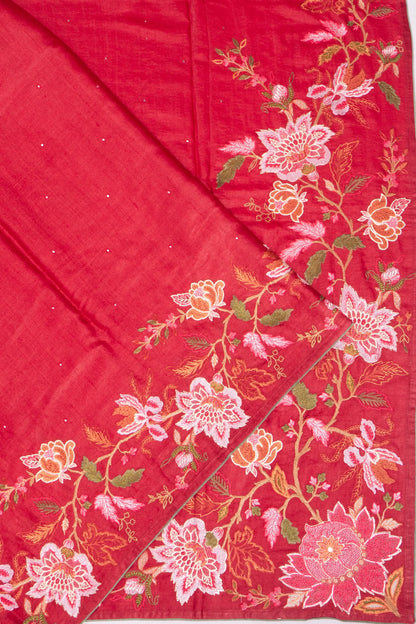 Kankatala Tussar Mirror Butta Red Saree With Embroidery Border g2