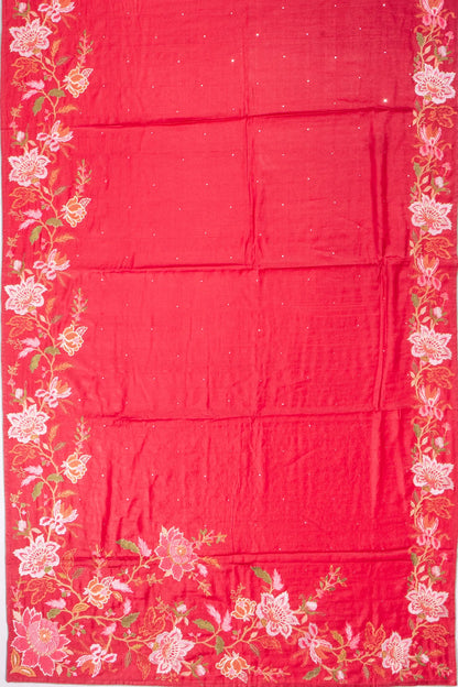 Kankatala Tussar Mirror Butta Red Saree With Embroidery Border g2